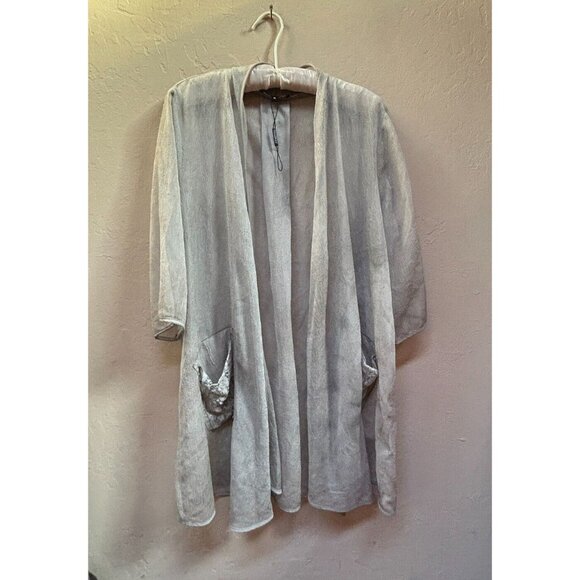 Picadilly Women Crinkle Longline Open Cardigan Sweater Size 10 Gray Lightweight